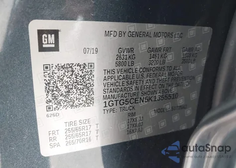 2019 GMC Canyon Sle from USA, damaged, VIN 1GTG5CEN5K1355510